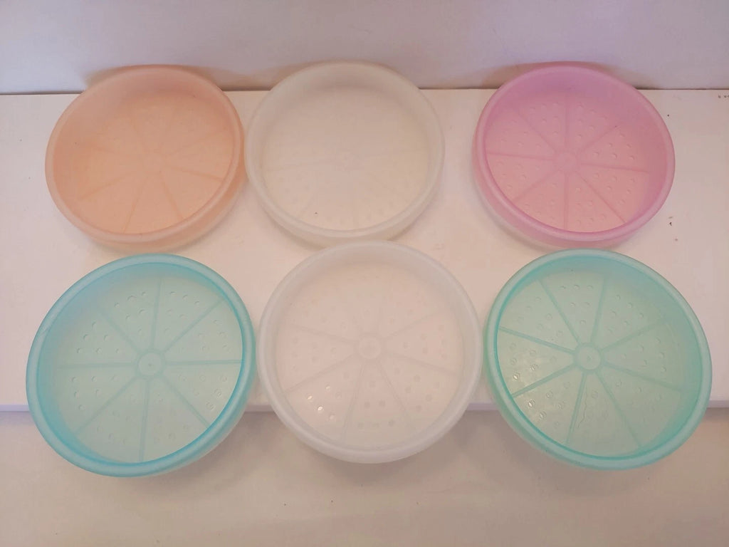 Vtg. 3" Tupperware Pastel Wagon Wheel Coaster Set & Carrier 567 W/ Bon Key Chain | eBay