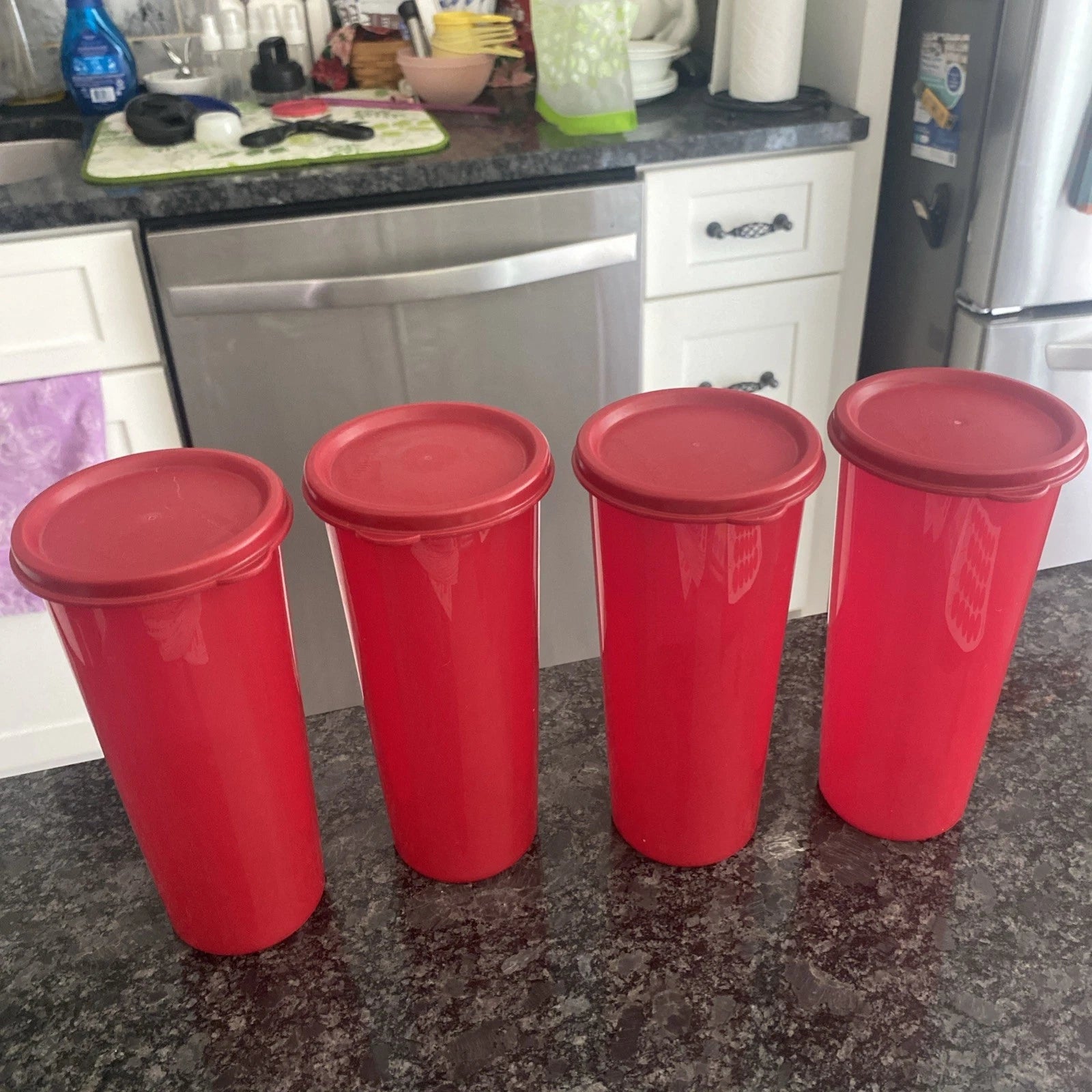 Tupperware 4 RED 16 oz Tall Tumblers Cups #5107L-10 With Lid - New! | eBay