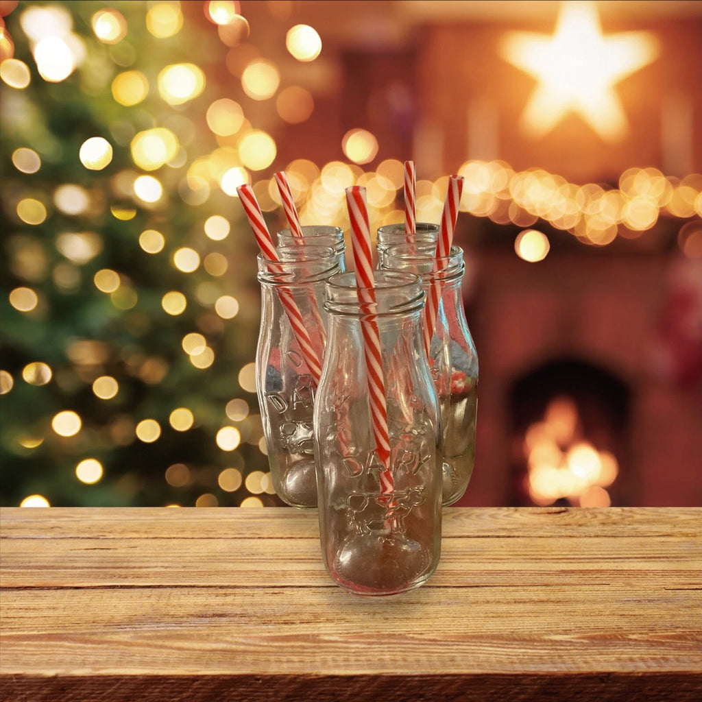 5 Reusable Glass Milk Bottles With Straws | eBay