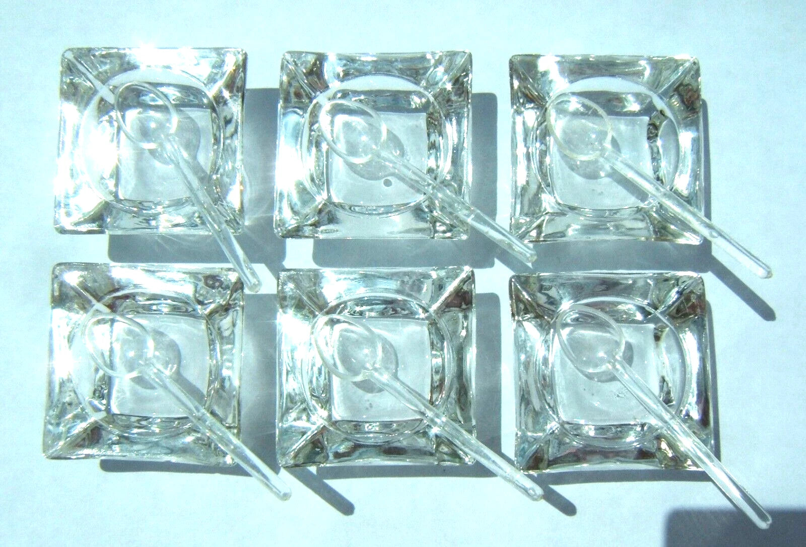 Set Of 6 Antique Salt Cellars, Clear Cut Glass With 6 Plastic Spoons | eBay