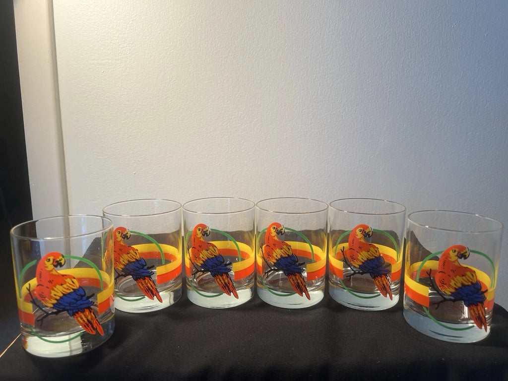 Vintage Macaw Parrot Tropical Ice Bucket w Lid and 6 Glasses•Retro Barware | eBay