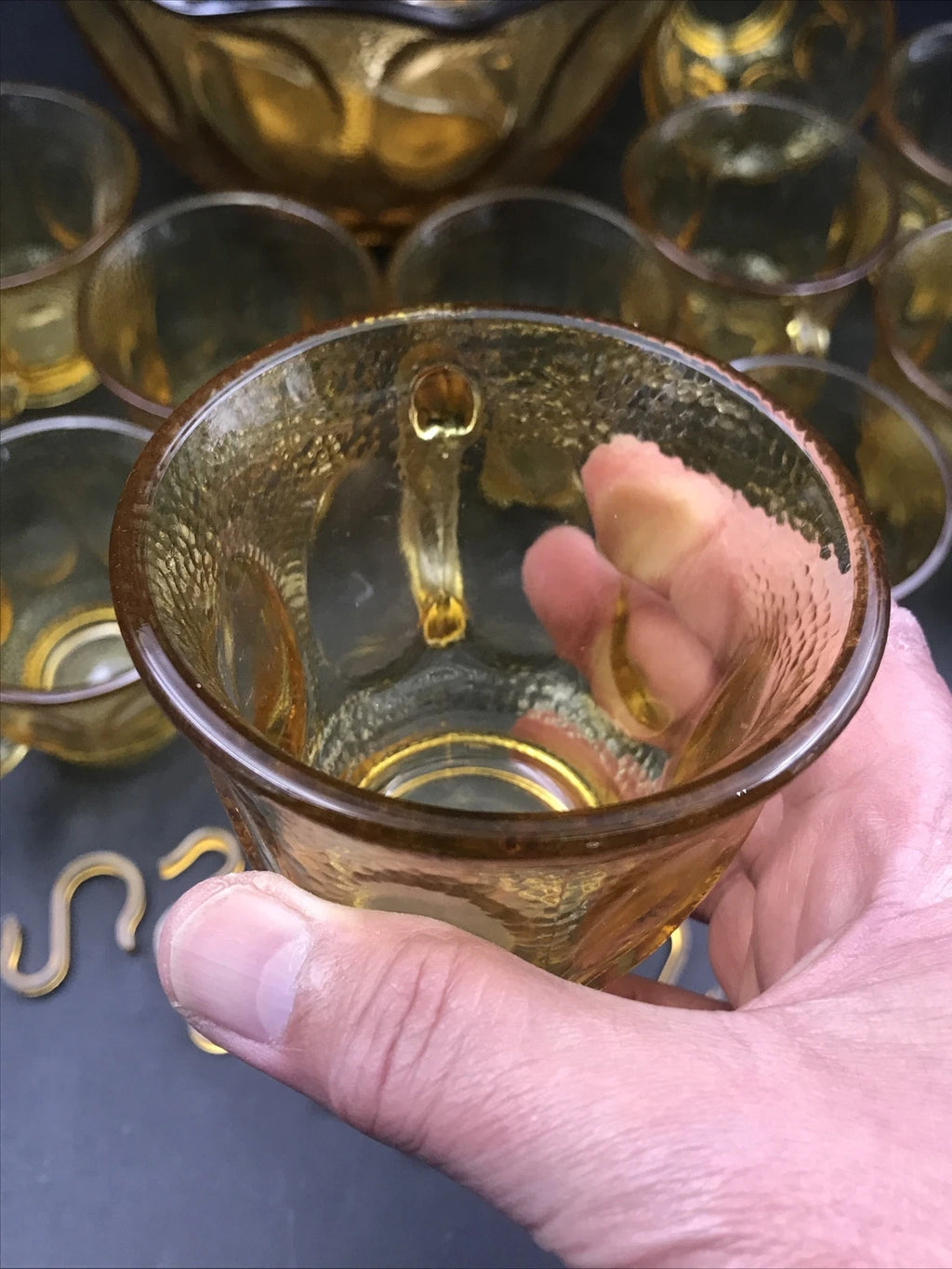 VTG 1960s Indiana Amber Glass Punch Bowl w/ 12 Cups 12 Hooks & Ladle | eBay