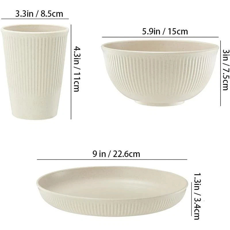 18Pcs Unbreakable Wheat Straw Dinnerware Set Reusable Kitchen Plates Cups Bowls | eBay