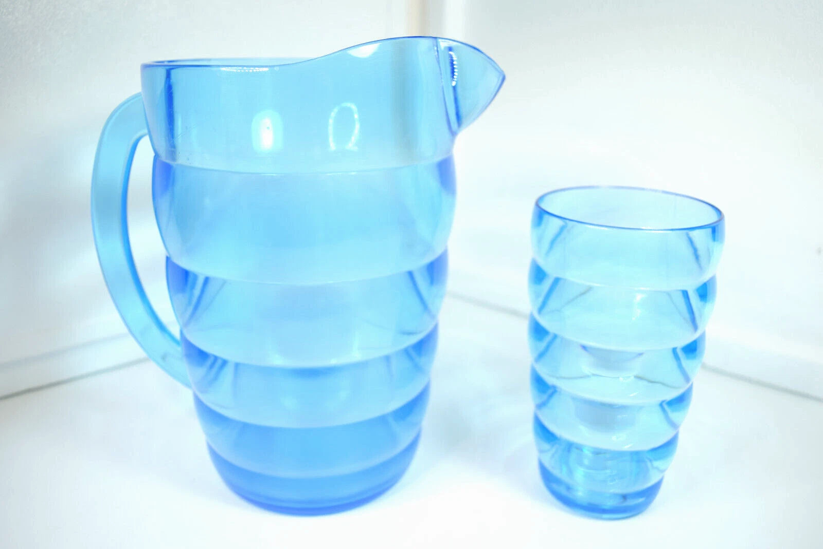 Vintage Beverage Set Summer Oasis Blue 7 Piece Pitcher and 6 tumblers | eBay