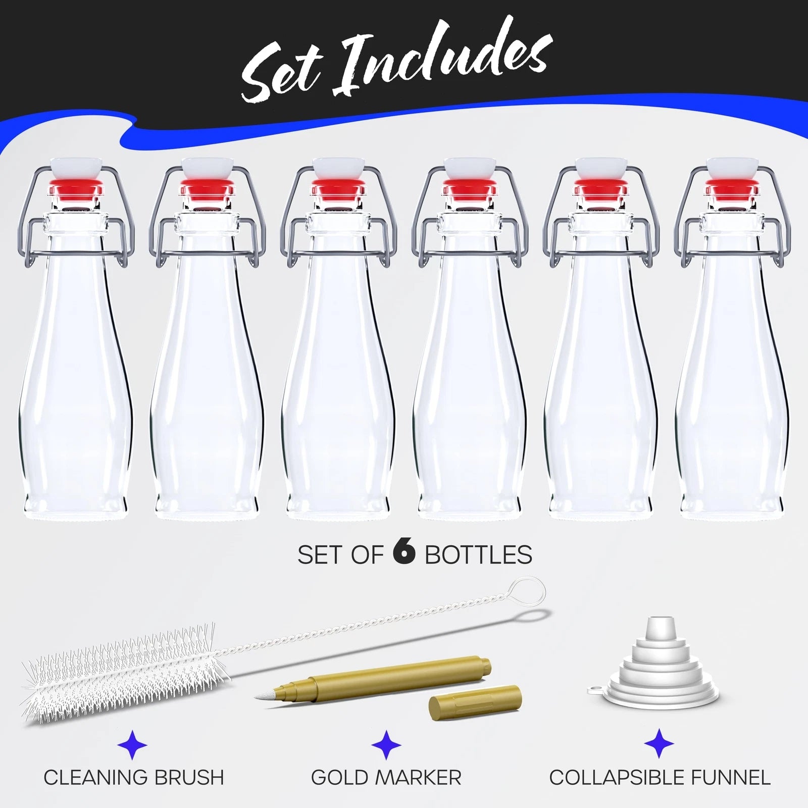 8.5 Oz Swing Top Glass Bottles |Set of 6 Flip Top Glass Bottle with Stopper |... | eBay