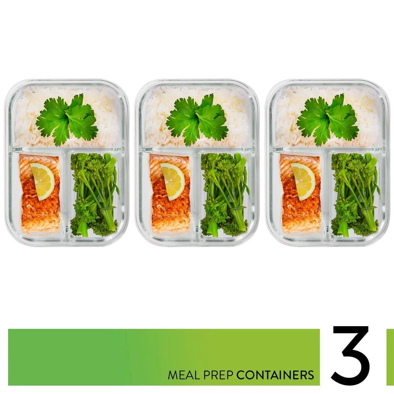 3 Pack 34 Oz Glass Meal Prep Containers Dishwasher Microwave Freezer Oven Safe G | eBay
