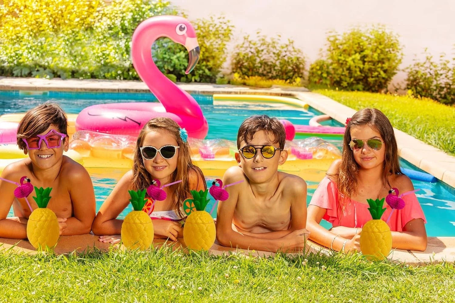 12-Pack Yellow Pineapple Cups with Flamingo Straws - Ideal for Tropical Parties | eBay