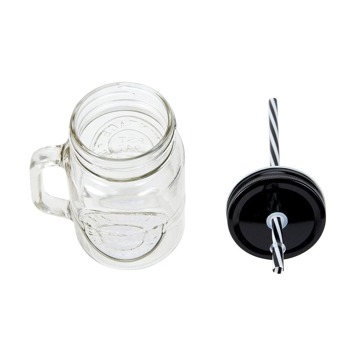 x 4 Pack 455ml Mason Jar Handle Straw Caddy Drinking Glass Jar Check Lid Hipster | eBay