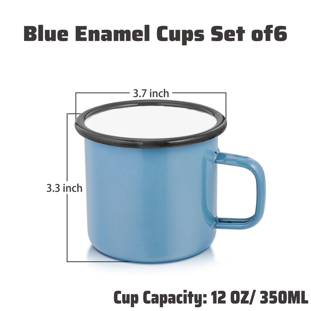 Blue Enamel Coffee Mugs Set of 6 12oz Small Camping Enamel Tea Cups for Indoo... | eBay