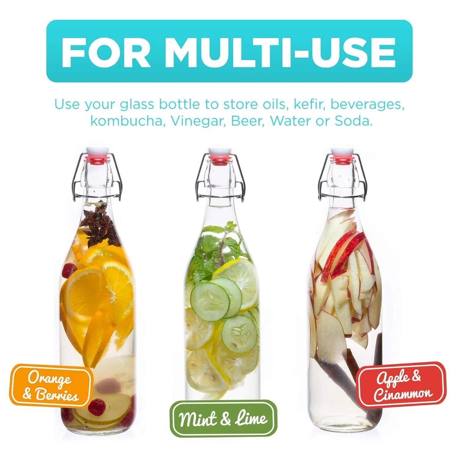Giara Glass Bottle with Stopper Caps, Set of 6-33.75 Oz Swing Top Glass Bottl... | eBay