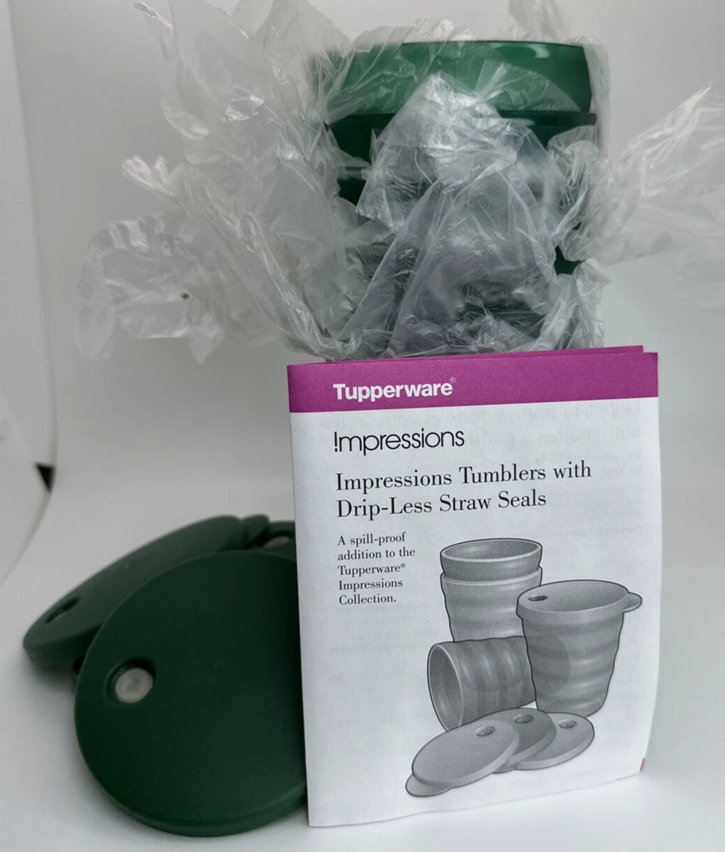 Tupperware Impressions Tumblers (6) Hunter Green & Drip-Less Seal Lids VTG NOS | eBay