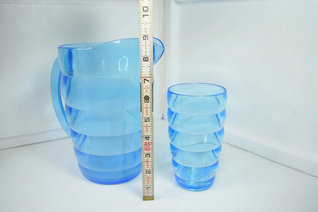 Vintage Beverage Set Summer Oasis Blue 7 Piece Pitcher and 6 tumblers | eBay