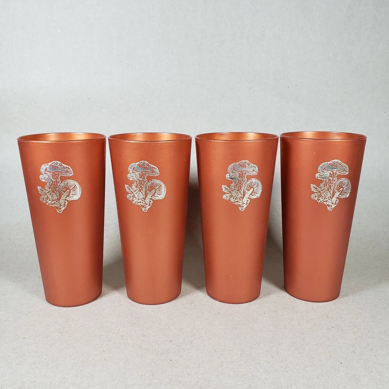 4 Vintage Nasco Silver Mushrooms on Copper Plastic Drinking Cups Tumblers 1970s | eBay